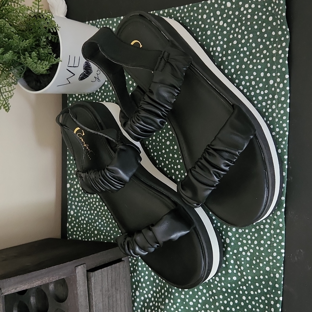 Black Faux Leather Platform Sandals